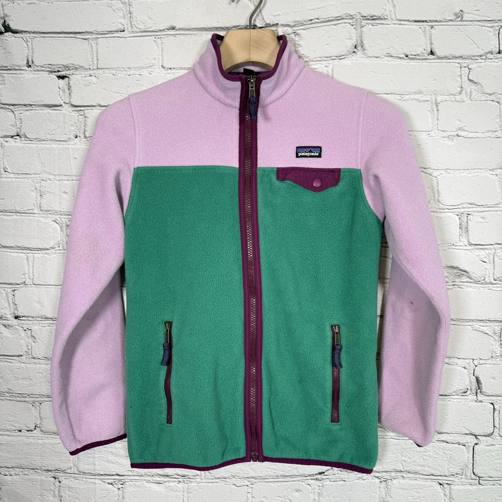 Patagonia Girls Synchilla Snap-T Jacket Size XL Pink Green Outdoors Hiking 65510